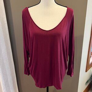 Express Burgundy Oversize Blouse with Low cut front & back, Size Medium